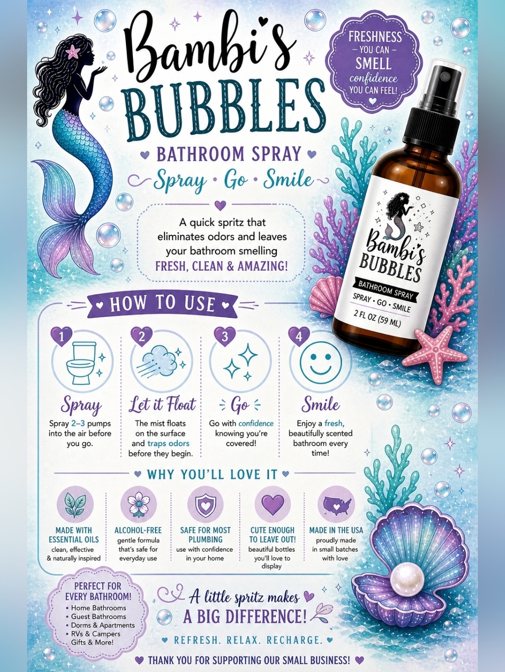 RESTOCKED! Bambi's Bubbles 2oz Bathroom Spray Before You GO! - Picture 7 of 8
